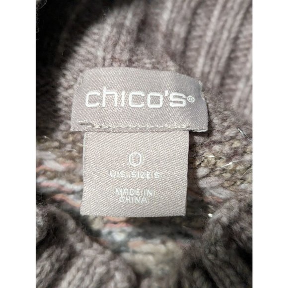 Chico's Mock Neck Cable Knit Yarn Pullover Sweater Textural Yarn Cozy sz 0 S - Picture 5 of 7